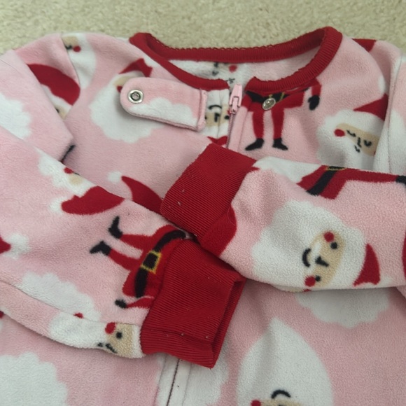 Girls 24 month fleece footie zipper pajamas Christmas Santa Claus warm winter - Picture 2 of 3